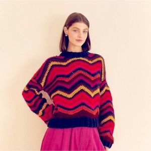 Farm Rio Colorful Waves Crochet High Neck Sweater